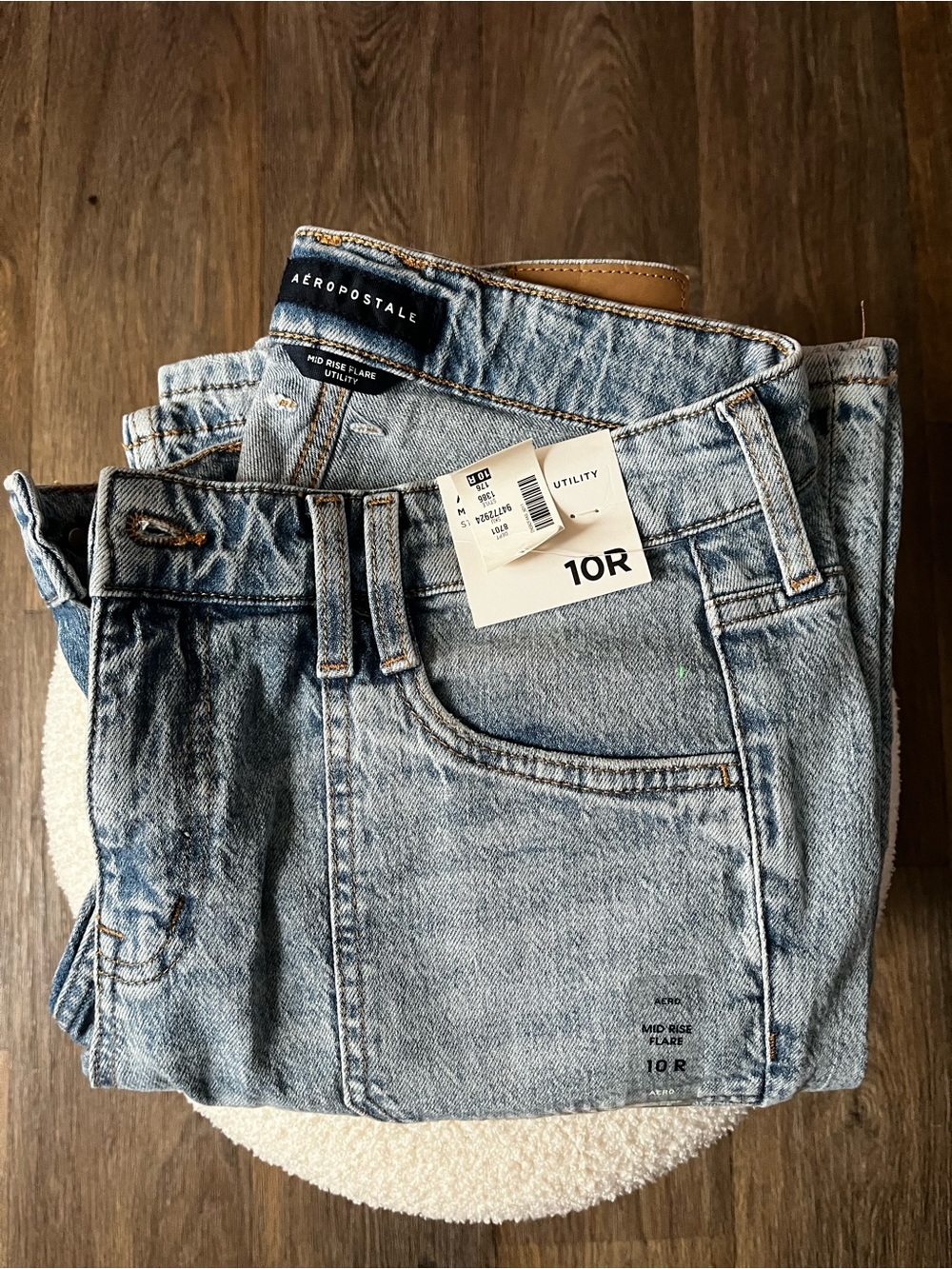 Blue Mid-rise Flare Cargo Jeans
